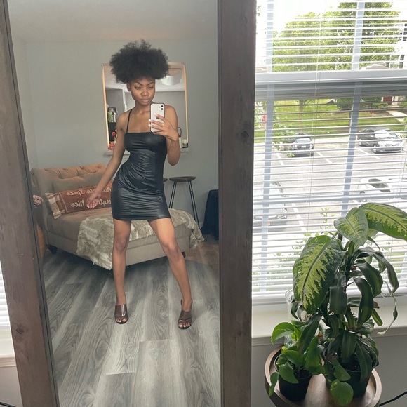 Black Faux Latex Mini Dress - Picture 5 of 9